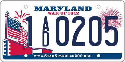 MD license plate 1AD0205