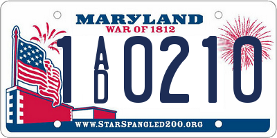 MD license plate 1AD0210
