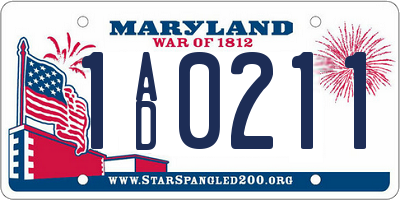 MD license plate 1AD0211