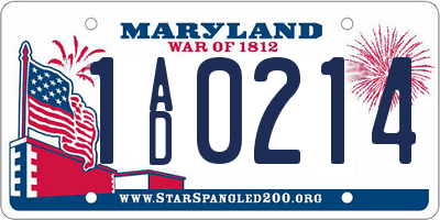 MD license plate 1AD0214
