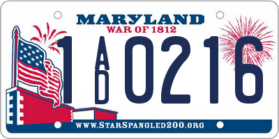 MD license plate 1AD0216