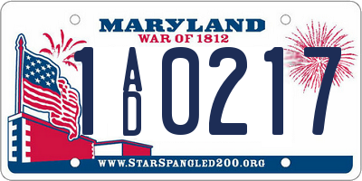 MD license plate 1AD0217
