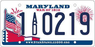 MD license plate 1AD0219