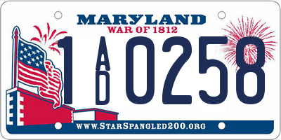 MD license plate 1AD0258