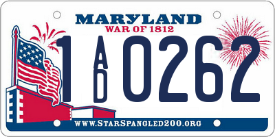 MD license plate 1AD0262