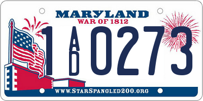 MD license plate 1AD0273