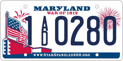 MD license plate 1AD0280