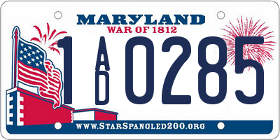 MD license plate 1AD0285