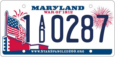 MD license plate 1AD0287