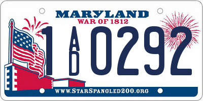 MD license plate 1AD0292