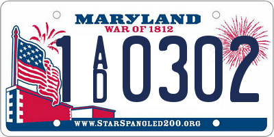 MD license plate 1AD0302