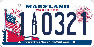 MD license plate 1AD0321