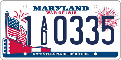 MD license plate 1AD0335