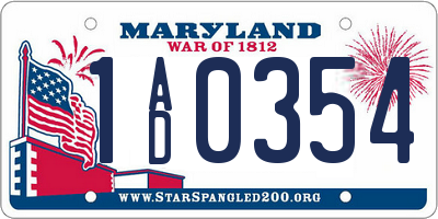 MD license plate 1AD0354