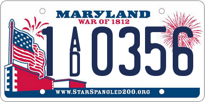 MD license plate 1AD0356