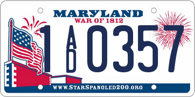 MD license plate 1AD0357