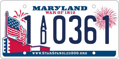 MD license plate 1AD0361