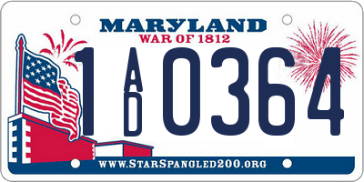 MD license plate 1AD0364