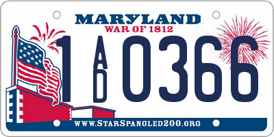 MD license plate 1AD0366