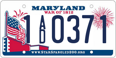 MD license plate 1AD0371
