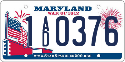 MD license plate 1AD0376