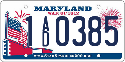 MD license plate 1AD0385