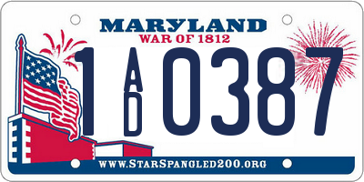 MD license plate 1AD0387