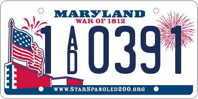 MD license plate 1AD0391