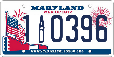 MD license plate 1AD0396