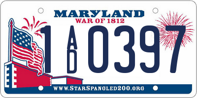 MD license plate 1AD0397