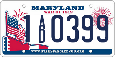 MD license plate 1AD0399