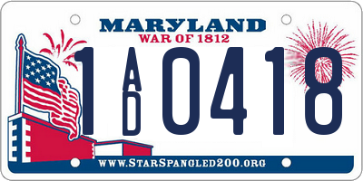 MD license plate 1AD0418