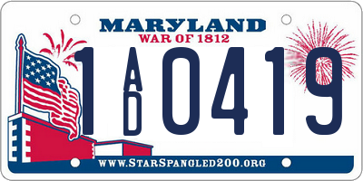 MD license plate 1AD0419