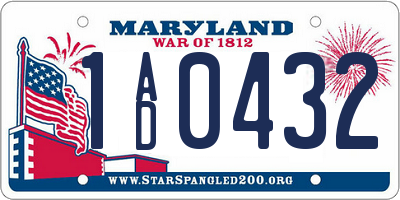 MD license plate 1AD0432