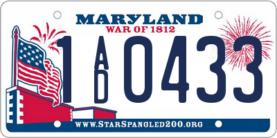 MD license plate 1AD0433