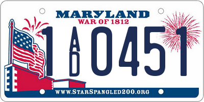 MD license plate 1AD0451