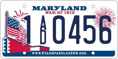 MD license plate 1AD0456