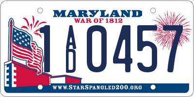 MD license plate 1AD0457