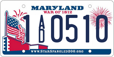 MD license plate 1AD0510