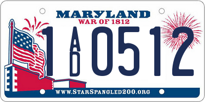 MD license plate 1AD0512