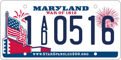 MD license plate 1AD0516