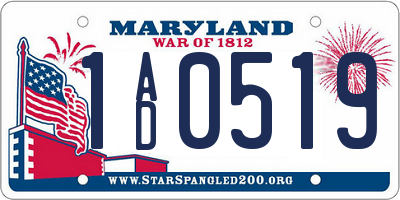 MD license plate 1AD0519