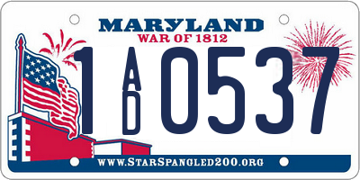 MD license plate 1AD0537