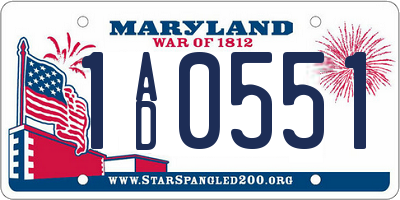 MD license plate 1AD0551