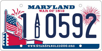MD license plate 1AD0592