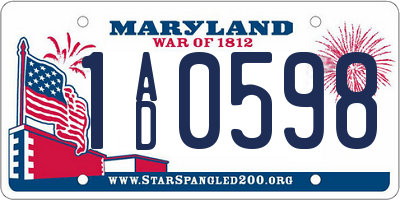 MD license plate 1AD0598