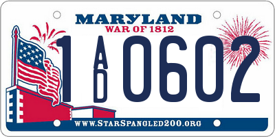 MD license plate 1AD0602