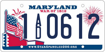 MD license plate 1AD0612