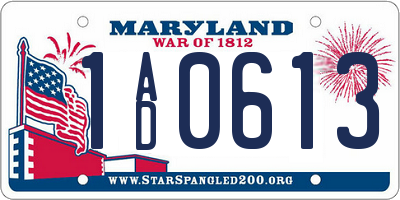 MD license plate 1AD0613