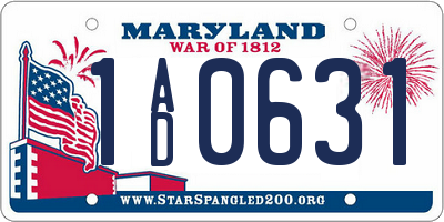 MD license plate 1AD0631